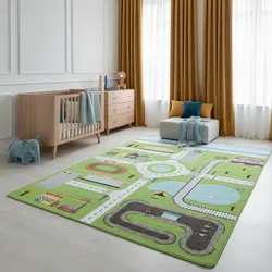 Spielteppich TRAUN in Grün, mit Spielstraßen-Motiv, 80 x 120 cm