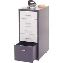 Rollcontainer Preston T851, Schubladenschrank Stahlschrank, 69x28x41cm 5 Schubladen ~ dunkelgrau weiß-dunkelgrau