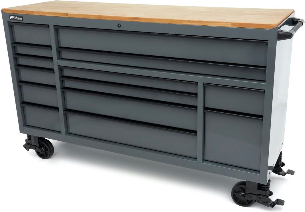 HBM Werkzeugwagen, 14 Schubladen, 182 cm, grau