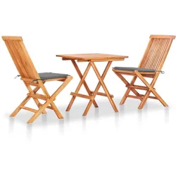 vidaXL 3-tlg. Bistroset mit Grauen Kissen Massivholz Teak