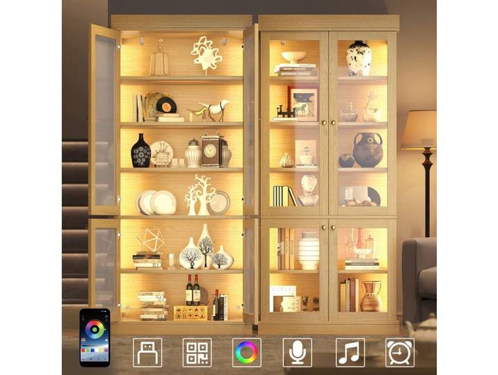 ROVRYN Vitrine haute 160 x 40 x 180 cm avec LED réglables MDF et verre décor bois naturel