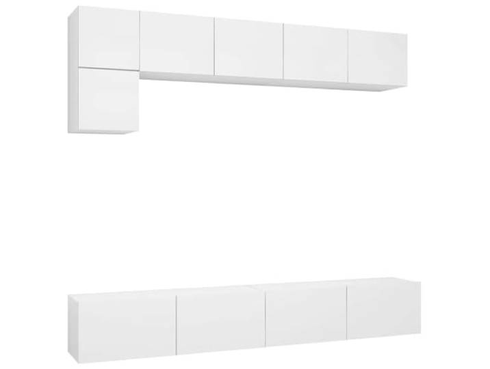 HFXHIJXQ 5-TLG. TV-Schrank-Set Wandmontage Weiß Holzwerkstoff Platzsparende Hängeboards fürs Wohnzimmer mit reichlich Stauraum. Pflegeleichte Oberflächen sorgen für Ordnung.