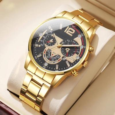 Quick Pick Pro Prestige Three Dial Quartz Business Watch With Calendar For Men gold No Box