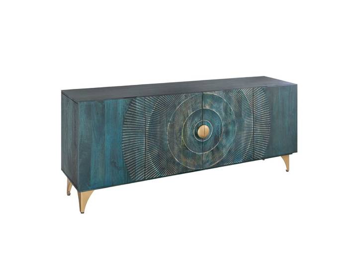 Buffet en bois de manguier bleu et pieds en fer doré 177x76x38cm