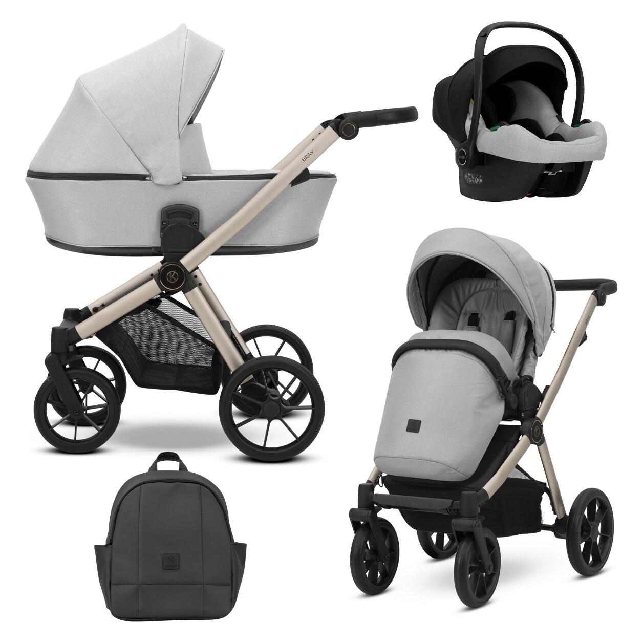 Kunert BRAV DUO 3 in 1 Doppelkinderwagen mit 2x Cosmo Babyschalen in Grau und Champagnerrahmen (65399359)