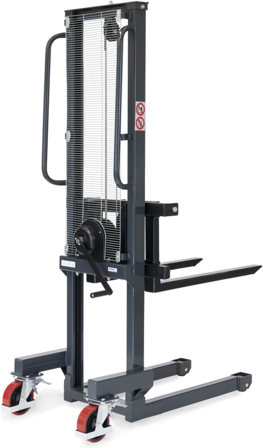 fetra 6852 Handwinden-Stapler aus Stahlrohr mit Gabelzinken und Lenkrollen (Tragkraft:500 kg, Hubhöhe:1200 mm))