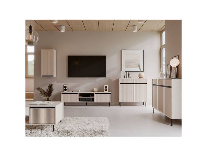 Buffet 2 portes avec pieds noirs – OSAKA – 100 cm – beige