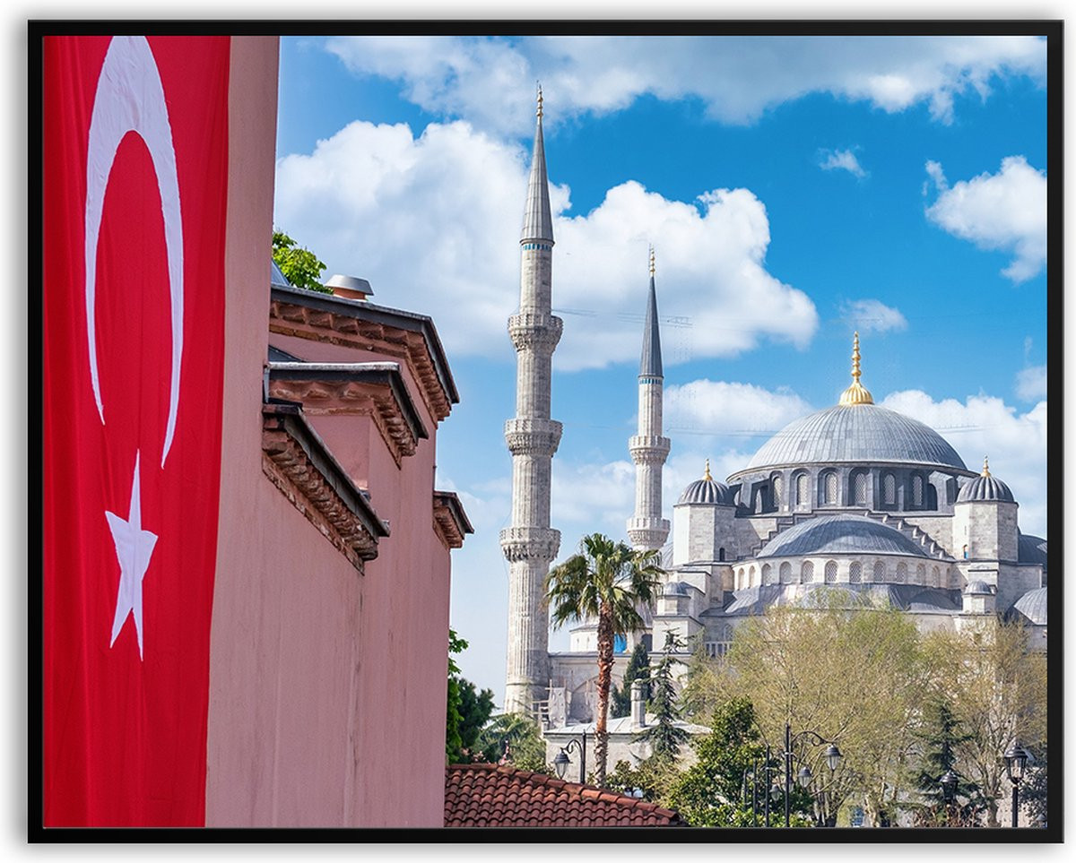 Hoogwaardige poster van een Turkse moskee met glazen fotolijst en ophangsysteem, 50 x 70 cm