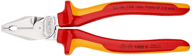 KNIPEX Pince universelle à forte démultiplication, chromée isolée suivant VDE 180 mm (02 06 180)