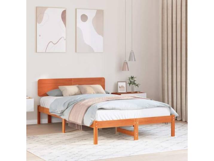 Massives Kiefernholz Modernes Minimalismus Design 120 x 190 cm Braun Bettrahmen Wachsbraun 120 x 190 cm Massives Kiefernholz Bettgestell mit Kopfteil Lattenrost Stabil Schlafzimmer Möbel
