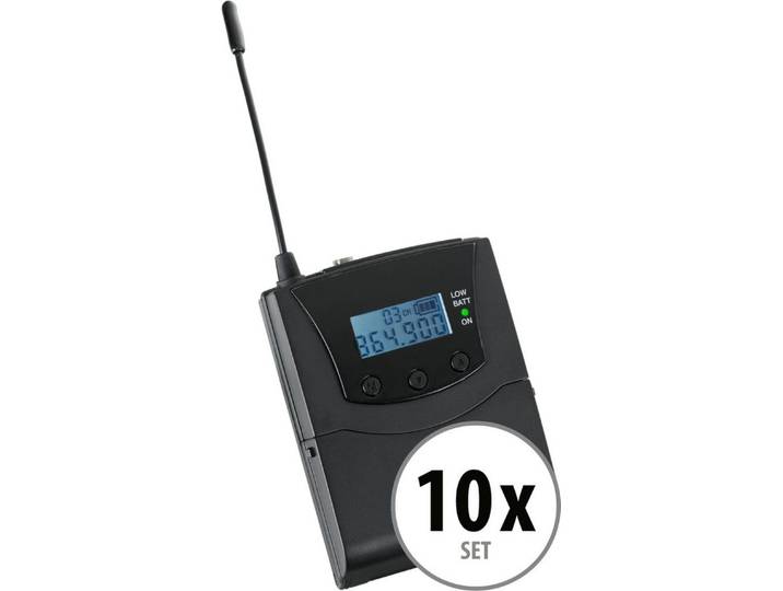 Pronomic SDR-BP30 Bodypack-Empfänger, 10er-Set Funk-Kopfhörer (Zur Verwendung mit jedem handelsüblichen Kopfhörer, keine Sprachsteuerung, UHF Funk, Mit Lautstärkeregler und Kanalwahlschalter)