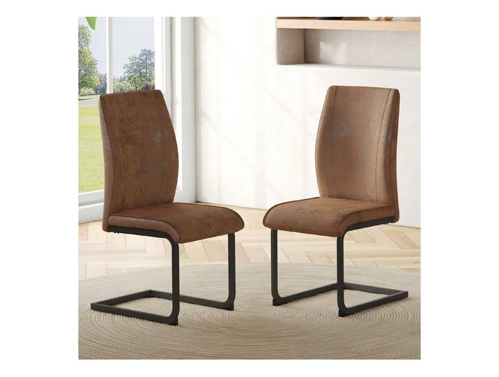 Fine Life Pro Esszimmerstuhl 2 Esszimmerstühle braun, Tech-Stoff, ergonomisch, schwarze Beine, Komfortabel und ästhetisch, für Esszimmer geeignet