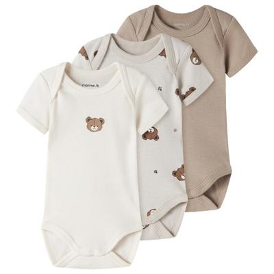 Name it - Kid's Body S/S Pumice Bear 3-Pack - Alltagsunterwäsche Gr 56 weiß