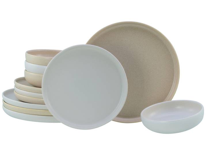 Teller-Set CREATABLE Uno Toscana, Teller Set 12-tlg. , beige (bunt), 12, Steinzeug, Geschirr-Sets, Teller-Set, Puristische Formgebung, Inspiriert durch die Farben der Toscana