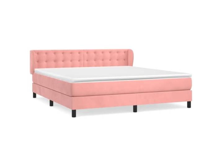 PUGYNBK Boxspringbett, Samt, Rosa, 180 x 200 cm Verstellbares Kopfteil, Taschenfederkernmatratze, mittlere Härte, Matratzenschoner