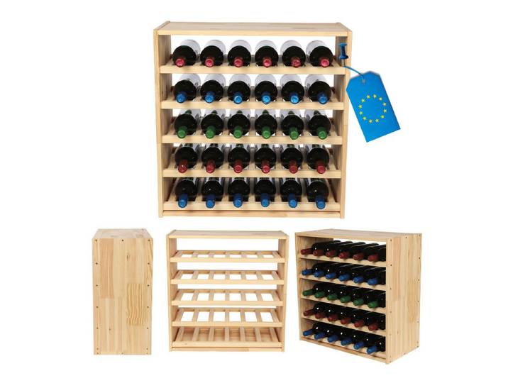 Modo24 Weinregal Modulares System RW61, Flaschenregal Massivholz, Kellerregal, Weinständer, Stapelbar, Weinschrank, für Küche & Vorratsraum, 3 Farben