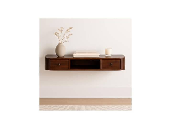 Solid Wood Lunar 2 Drawer Wall Mounted Console 1 Shelf Dark Brown
