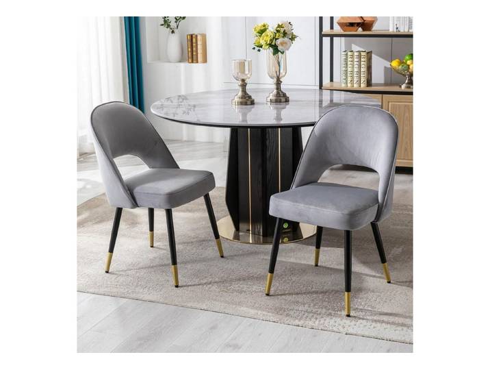 LuxusKollektion Esszimmerstuhl Esszimmerstuhl 2er Set Samt Grau