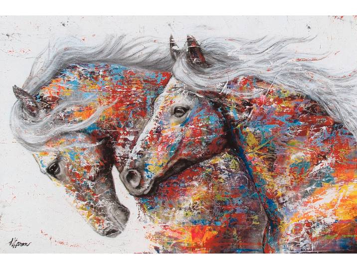Leinwandbild AFFENGEILEBILDER Color Horses auf Keilrahmen gespannt , bunt (farbe bild(er): grün,schwarz,rot,gelb,blau,weiß), B:160cm H:80cm T:2cm, Leinen, Bilder, Leinwandbild, Kunstdruck Wandbild Bild in verschiedenen Formaten
