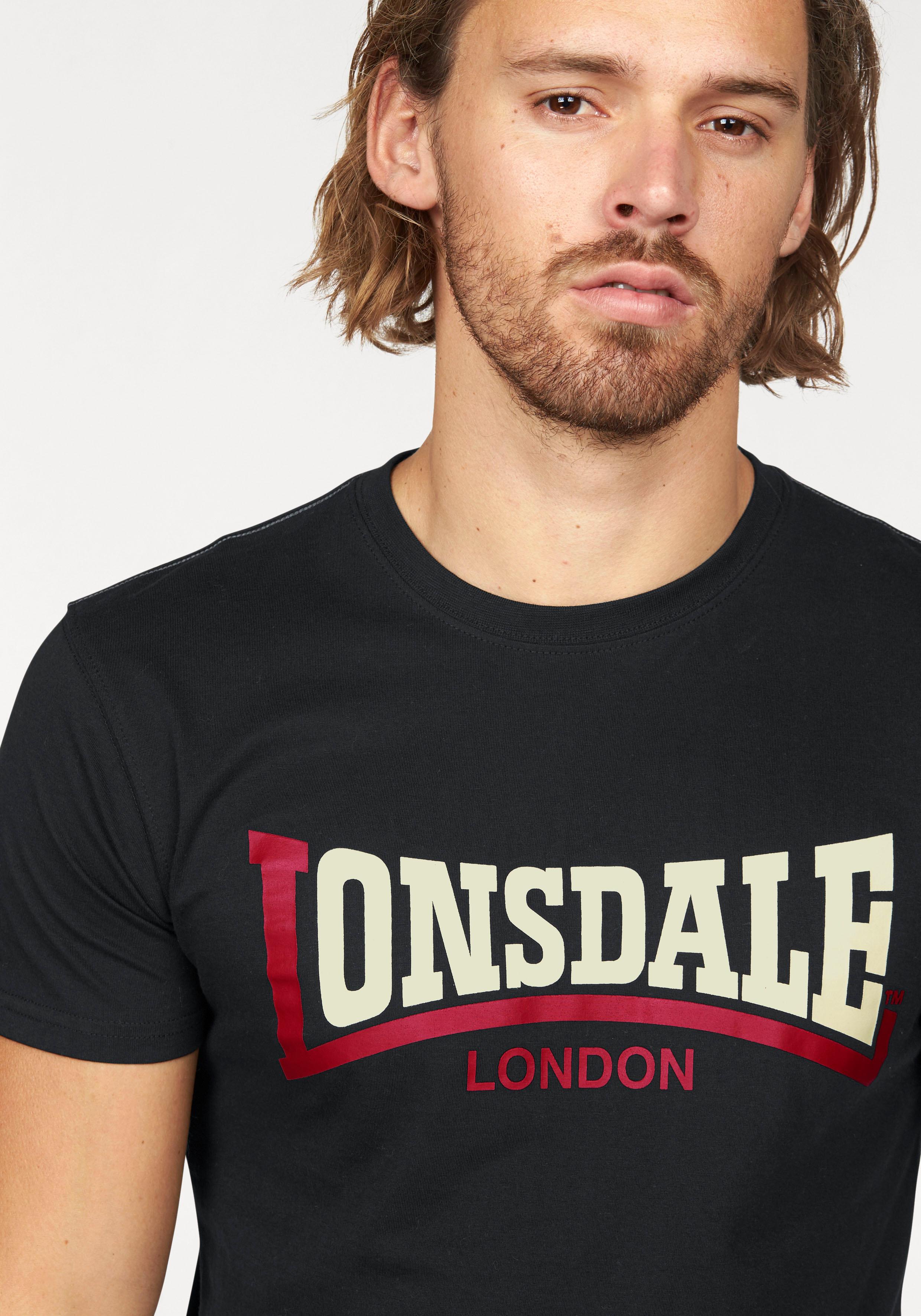 T-Shirt LONSDALE "TWO TONE", Herren, Gr. M (48/50), schwarz, Single Jersey, Obermaterial: 100% Baumwolle, unifarben, Basic normal, Rundhals, Shirts T-Shirt schwarz M (48/50)