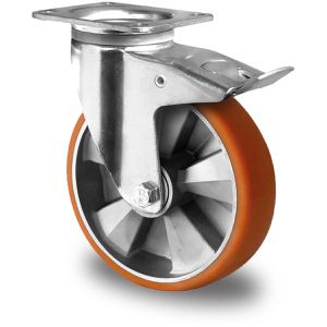 CASCOO Schwerlastrolle Serie BAU5, Lenkrolle, 200mm Ø, Polyurethan, Tragkraft 700kg, mit Bremse