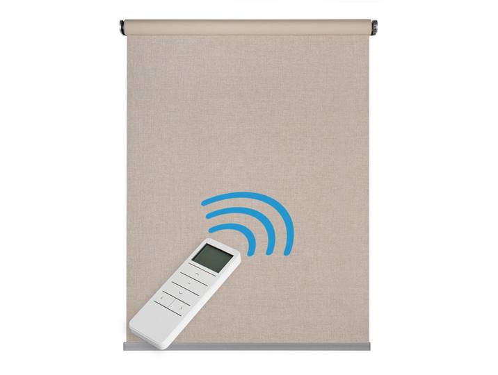 Storesdeco Rollo motorisiert Beige, 160 x 250 cm, Kunststoff, Uni, Rechteckig, 160x250 cm, Heimtextilien, Vorhänge, Rollos, Rollos blickdicht