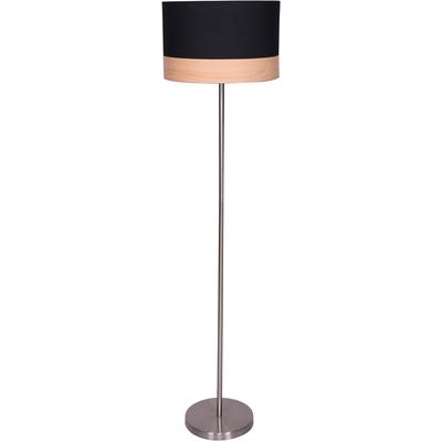 SALESFEVER Stehlampe "Jannes", schwarz (schwarz, natur, chromfarben), 1, Ø 38cm H: 151cm, Leuchten, Dekor Lampenschirm in Holzoptik, Stehlampe