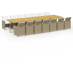 Helloshop26 - Gartenmöbel Essgruppe Outdoor Möbel Kissen 15-teilig Beigefarbener Polyrattan 02_0014421