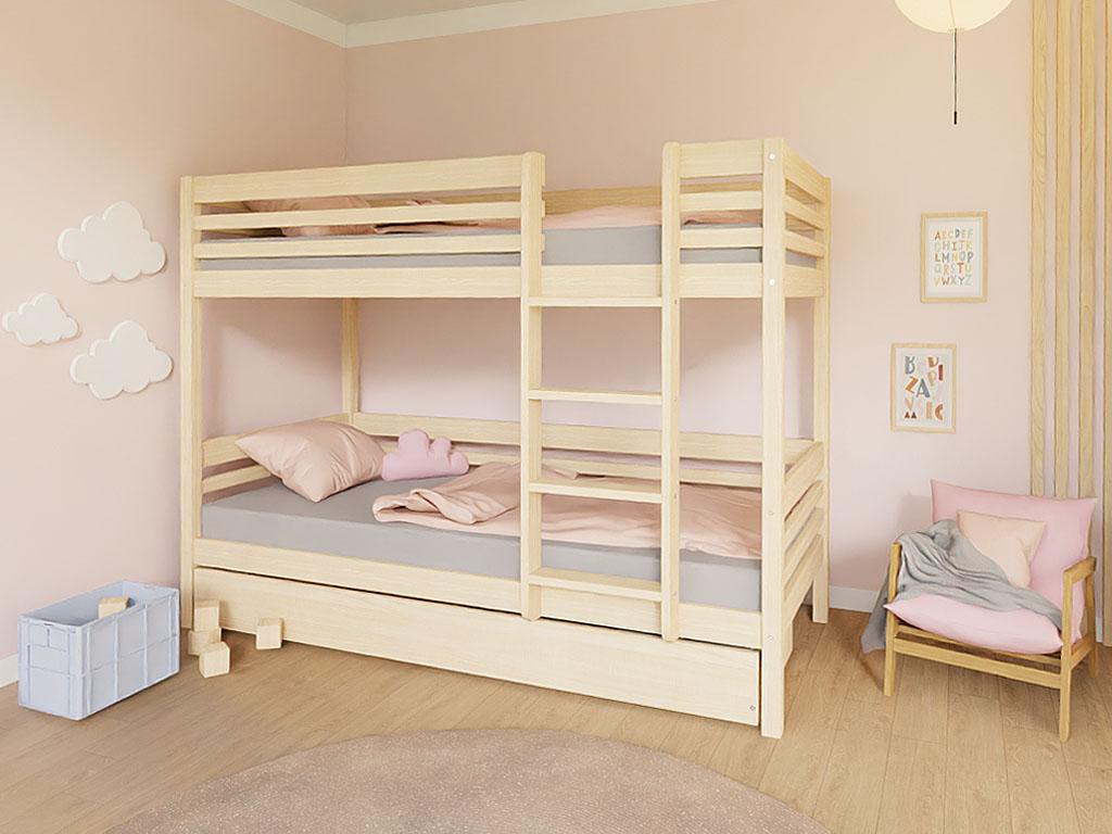 Etagenbett TULY mit Leiter 90x200 cm - Weiß - Rechts - Bettkasten
