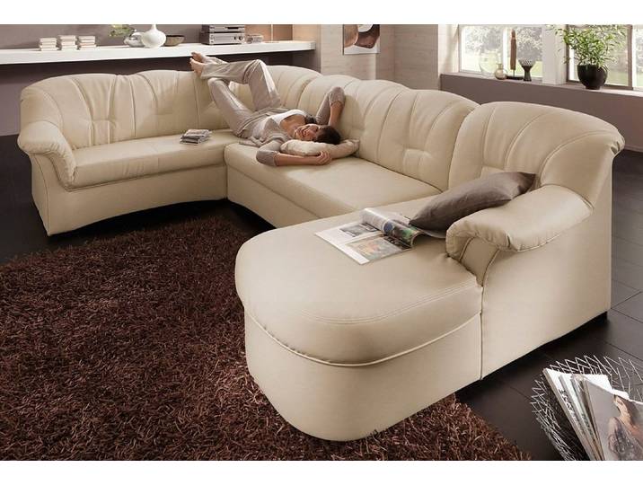 Wohnlandschaft, Luxus-Microfaser, Beige, 297×180 cm, U-Form, Klassisch, Domo-collection