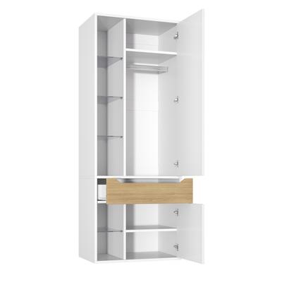 MODFU Kleiderschrank MDF Weiß 75 x 50 x 200 cm mit LED-Glasvitrine