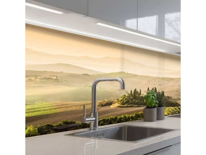 KitchenYeah crédence de cuisine Paysage Toscane Lumière du Matin 150x60cm