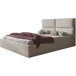 BETT 120x200 - Polsterbett mit Bettkasten und Metallrahmen - Modern Betten - Eleganter Malmö-Stoff- Kollektion Lizbona, Beige