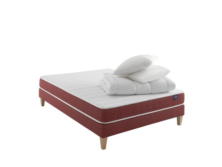 Ensemble matelas couchage latex, sommier, pieds, couette et oreiller Crépuscule 400 - SOMEO 140x190
