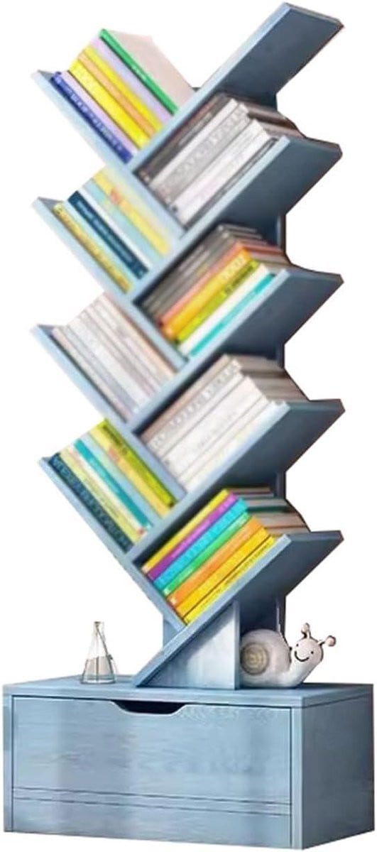Hoge smalle boom boekenplank voor in de woonkamer, slaapkamer of werkkamer, houtkleur, Hoogte: 158 cm