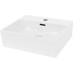 LuxeBath ECD Germany Aufsatzwaschbecken Keramik Weiß 415 × 360 × 130 mm, eckig – inkl. Ablaufgarnitur