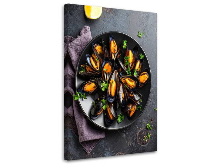 Feeby Leinwandbild Meeresfrüchte Muscheln 80x120cm, Grau, Essen/Getränk, Rechteckig, 80x120 cm, Bilder & Rahmen, Bilder, Leinwandbilder