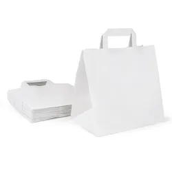 Inoverse 250 stk Papiertüten mit Henkel, 32+17x22 Papiertragetaschen, Weiß Geschenktüten, Papiertaschen