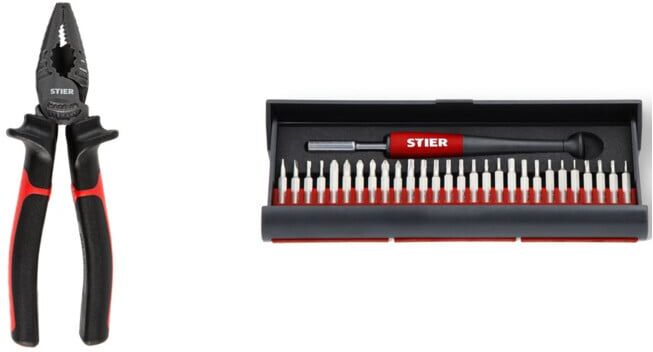 Set STIER Kraft-Kombinationszange 180 mm + Stier Feinmechaniker-Schraubendrehersatz 29-teilig