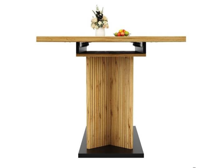 Table à manger - SOGEU - 120-160×80×76 cm - Couleur chêne - Double colonne - Patins réglables