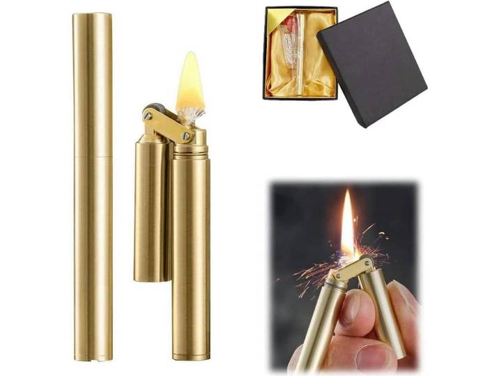 Feuerzeug Kerosin Messing Goldfarben Nachfüllbar Winddicht, Metall, 1x1x1 cm, Küchenzubehör, Küchenhelfer