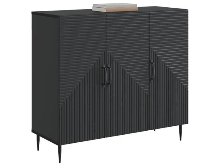 KTHLBRH Sideboard schwarz 89 x 34,5 x 80 cm Ingenieurholz Vintage-Design, 3 Türen um 90 Grad, integrierte Regale, leicht zu reinigen