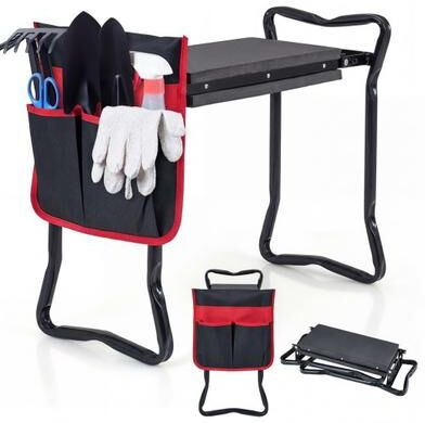 Costway Garden Kneeler and Seat Folding Sturdy Gardening Stool-Black