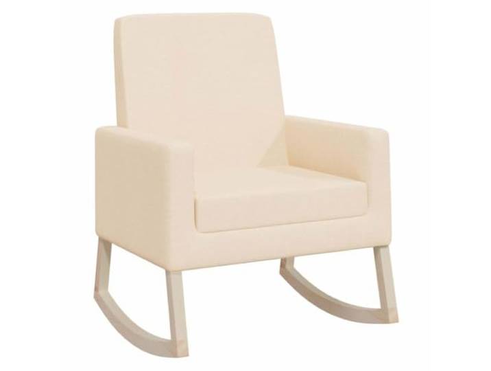 Creme Schaukelstuhl gepolstert mit Stoff mit Holzkonstruktion Stoffbezug, Holzbasis, Armlehnen, stabiler Wippen, stylische Akzent, Creme Ton