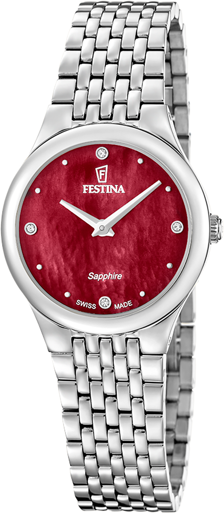 Quarzuhr FESTINA "Grace", silberfarben, rot, Armbanduhren, Damen, Quarzuhr, Armbanduhr, Damenuhr, Swiss Made, Edelstahlarmband, analog