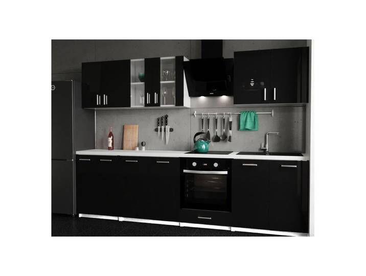Cuisine Leco 280 Noir brillant avec plan de travail blanc
