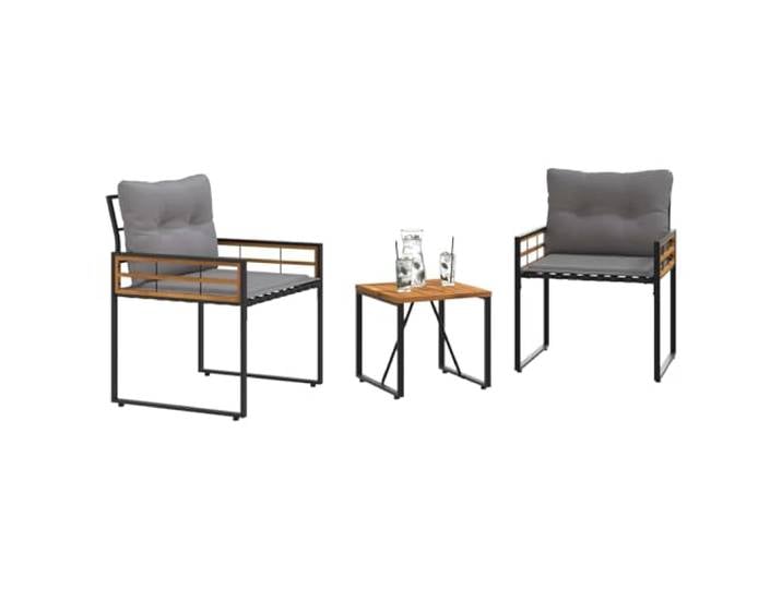KTHLBRH Gartenmöbel-Set, 3-teilig, hellgrau Akazienholz und Stahl, abnehmbare Kissen, Sessel und Couchtisch für die Terrasse