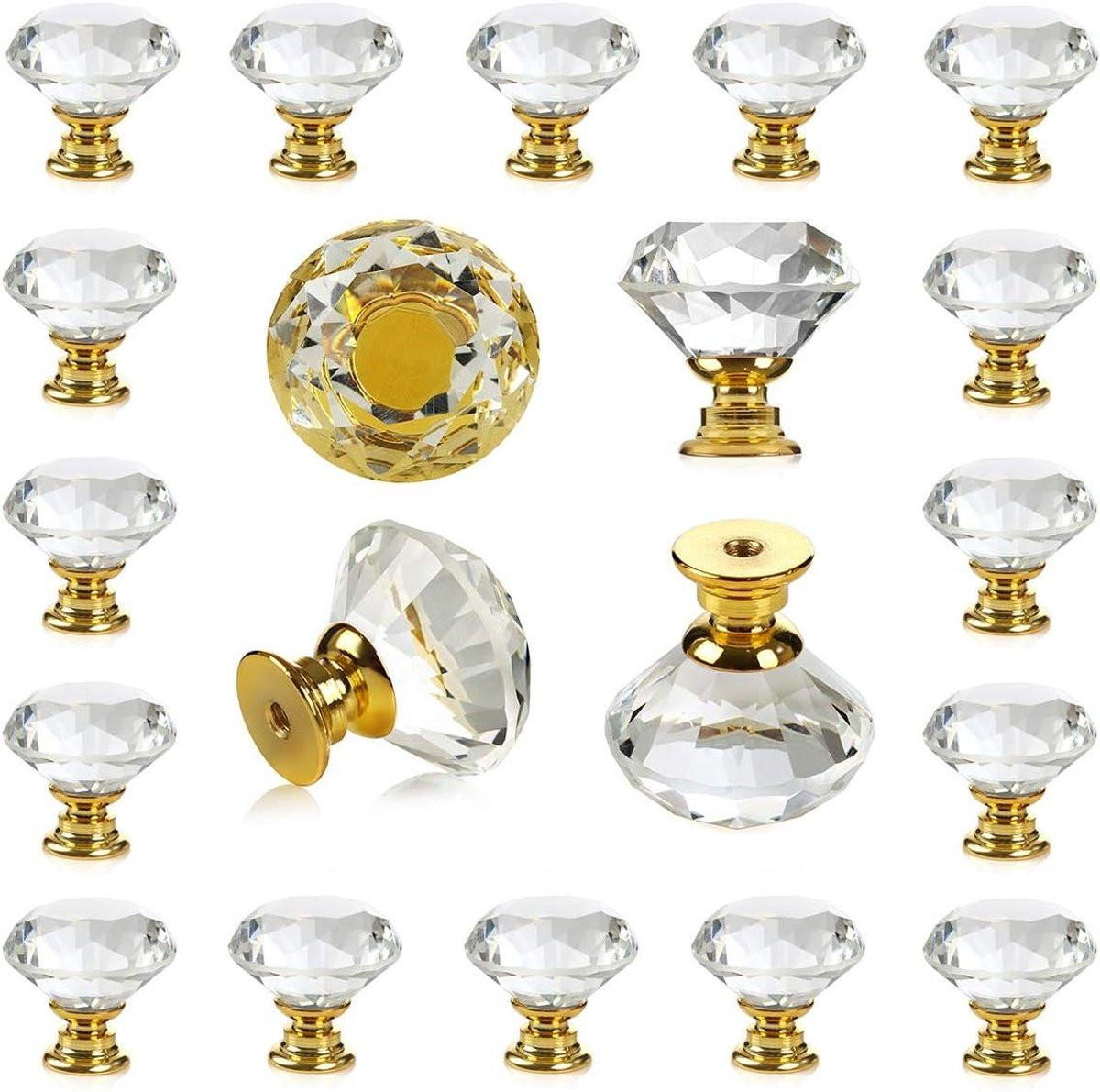 Kristallen lade trekkers decoratieve knoppen voor meubels in chroom zilver, diameter: 3.2 cm