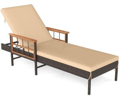 Costway Outdoor Reclining Lounger Chair with 4-Level Adjustable Backrest-Beige