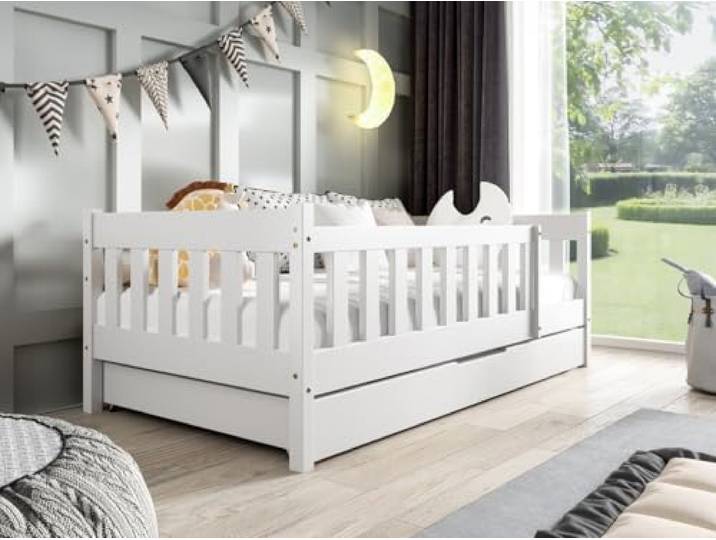 Kinderbett Bambi 80x160 cm, Matratze, Schublade, Schaumstoffmatratze, Weiß Bett, Betten, Inklusive Lattenrost, für Kinder, Farbe